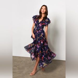 Hutch Zola Maxi Wrap Dress in Navy Watercolor Floral, Medium